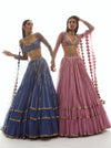 Vvani By Vani Vats-Dull Pink Tier Lehenga Set-INDIASPOPUP.COM