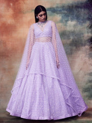 Vvani By Vani Vats - Lilac Embroidered Lehenga Set - INDIASPOPUP.COM