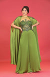 Megha & Jigar-Olive Green Embroidered Jumpsuit With Cape-INDIASPOPUP.COM