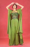 Megha & Jigar-Olive Green Embroidered Jumpsuit With Cape-INDIASPOPUP.COM