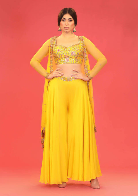 Megha & Jigar-Yellow Embroidered Sharara Set-INDIASPOPUP.COM