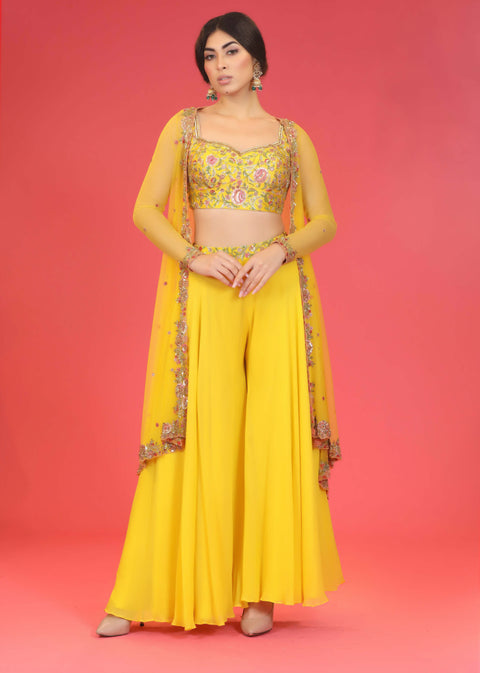 Megha & Jigar-Yellow Embroidered Sharara Set-INDIASPOPUP.COM