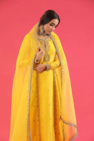 Megha & Jigar-Yellow Chanderi Kurta Set-INDIASPOPUP.COM