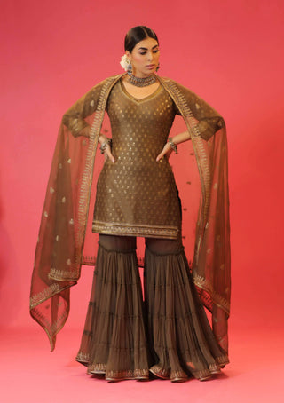 Megha & Jigar-Brown Chanderi Embellished Kurta Set-INDIASPOPUP.COM