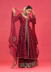 Megha & Jigar-Red Chanderi Jacket Style Sharara Set-INDIASPOPUP.COM