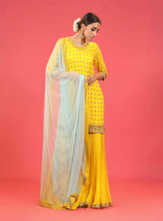 Megha & Jigar-Yellow Embroidered Gharara Set-INDIASPOPUP.COM