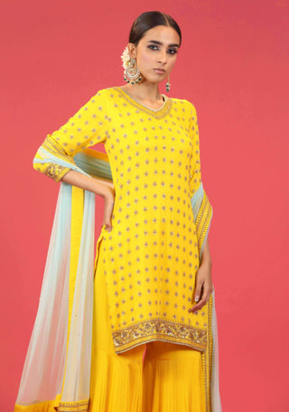 Megha & Jigar-Yellow Embroidered Gharara Set-INDIASPOPUP.COM