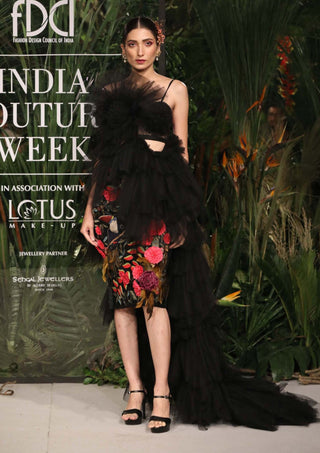 Varun Bahl-Black Ruffle Top And Skirt Set-INDIASPOPUP.COM