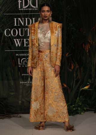 Varun Bahl-Mustard Embroidery Velvet Suit Set-INDIASPOPUP.COM