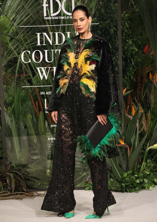 Varun Bahl-Black Embroidered Top With Trousers And Jacket-INDIASPOPUP.COM