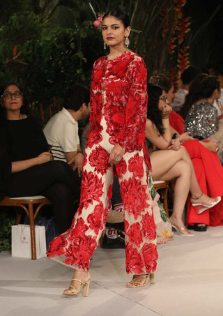 Varun Bahl-Red Embroidered Jacket And Trousers Set-INDIASPOPUP.COM
