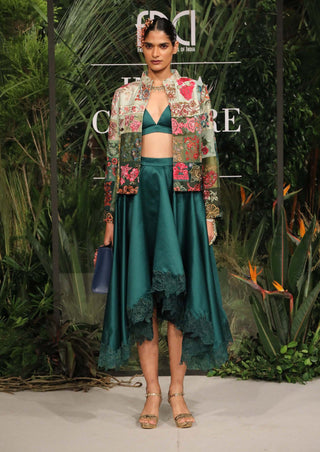 Varun Bahl-Green Patchwork Jacket And Skirt Set-INDIASPOPUP.COM