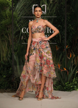 Varun Bahl-Pink Asymmetric Layered Skirt & Top-INDIASPOPUP.COM