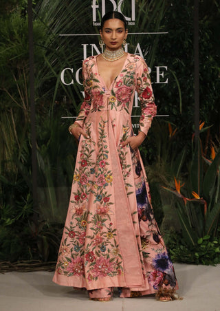 Varun Bahl-Pink Embroidered Anarkali And Trouser Set-INDIASPOPUP.COM