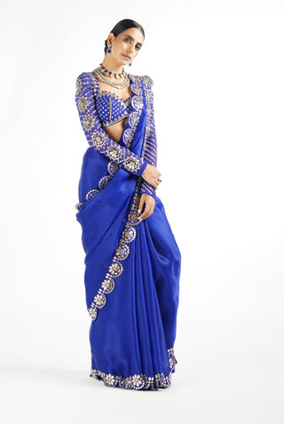 Vvani By Vani Vats-Royal Blue Mirror Saree With Blouse-INDIASPOPUP.COM