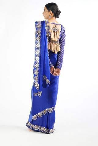 Vvani By Vani Vats-Royal Blue Mirror Saree With Blouse-INDIASPOPUP.COM