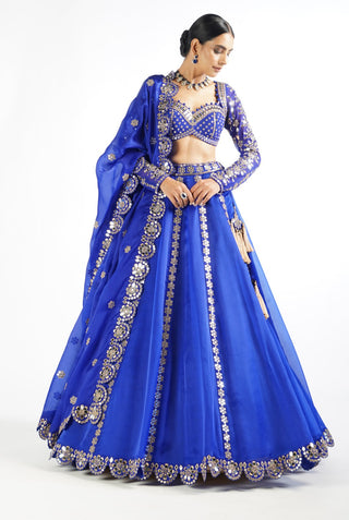 Vvani By Vani Vats-Royal Blue Embellished Lehenga Set-INDIASPOPUP.COM