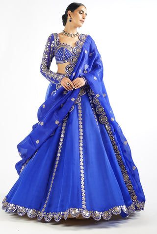 Vvani By Vani Vats-Royal Blue Embellished Lehenga Set-INDIASPOPUP.COM
