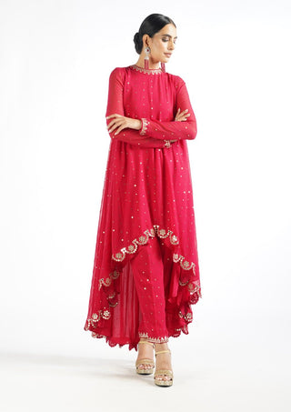 Vvani By Vani Vats-Crimson Red Pant Kurta With Pant-INDIASPOPUP.COM