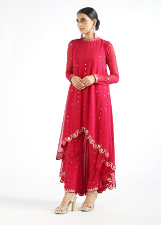 Vvani By Vani Vats-Crimson Red Pant Kurta With Pant-INDIASPOPUP.COM