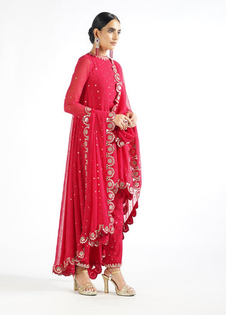 Vvani By Vani Vats-Crimson Red Scallop Pant Kurta Set-INDIASPOPUP.COM