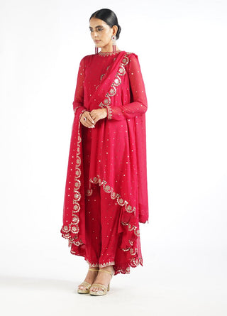 Vvani By Vani Vats-Crimson Red Scallop Pant Kurta Set-INDIASPOPUP.COM