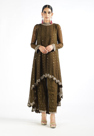 Vvani By Vani Vats-Olive Green Pant Kurta With Pant-INDIASPOPUP.COM