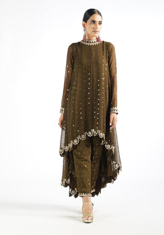 Vvani By Vani Vats-Olive Green Pant Kurta With Pant-INDIASPOPUP.COM