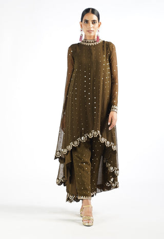 Vvani By Vani Vats-Olive Green Pant Kurta With Pant-INDIASPOPUP.COM