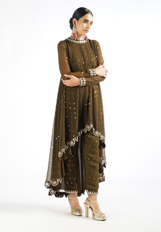 Vvani By Vani Vats-Olive Green Pant Kurta With Pant-INDIASPOPUP.COM