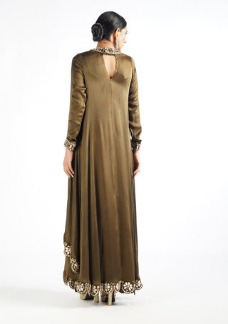 Vvani By Vani Vats-Olive Green Scallop Kurta With Pant-INDIASPOPUP.COM