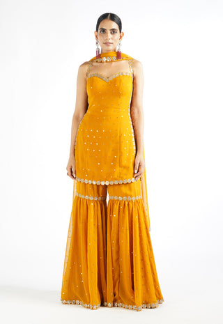 Vvani By Vani Vats-Mustard Georgette Sharara Set-INDIASPOPUP.COM