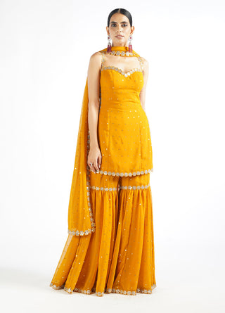 Vvani By Vani Vats-Mustard Georgette Sharara Set-INDIASPOPUP.COM