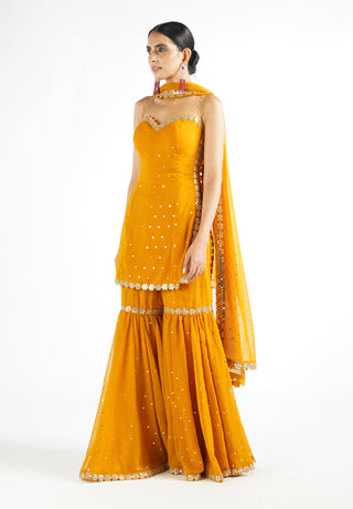 Vvani By Vani Vats-Mustard Georgette Sharara Set-INDIASPOPUP.COM