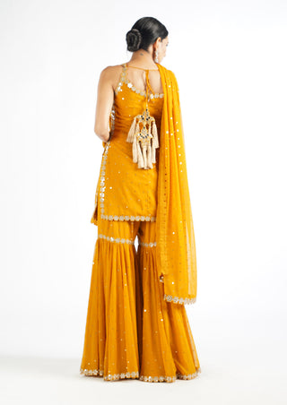 Vvani By Vani Vats-Mustard Georgette Sharara Set-INDIASPOPUP.COM