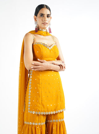 Vvani By Vani Vats-Mustard Georgette Sharara Set-INDIASPOPUP.COM