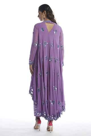 Vvani By Vani Vats-Purple Asymetrical Kurta With Trousers-INDIASPOPUP.COM