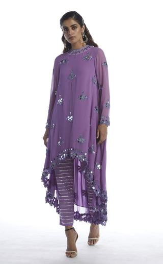 Vvani By Vani Vats-Purple Asymetrical Kurta With Trousers-INDIASPOPUP.COM