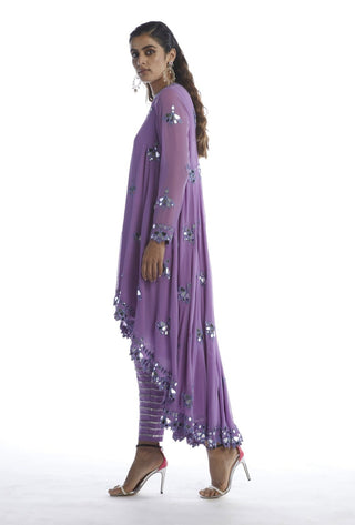 Vvani By Vani Vats-Purple Asymetrical Kurta With Trousers-INDIASPOPUP.COM