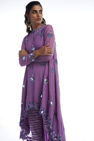 Vvani By Vani Vats-Purple Asymetrical Kurta With Trousers-INDIASPOPUP.COM