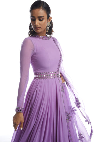 Vvani By Vani Vats-Purple Chiffon Anarkali Set-INDIASPOPUP.COM