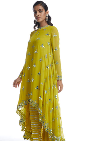 Vvani By Vani Vats-Moss Green Kurta With Trousers-INDIASPOPUP.COM