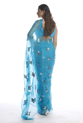 Vvani By Vani Vats-Turquoise Blue Mirror Saree-INDIASPOPUP.COM