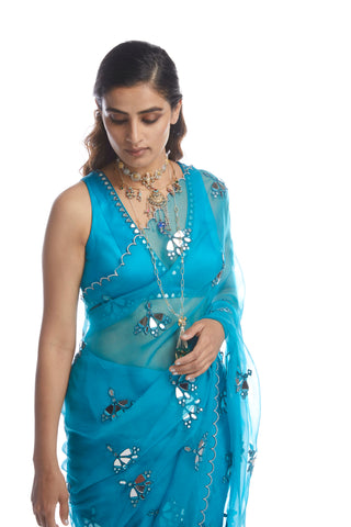 Vvani By Vani Vats-Turquoise Blue Mirror Saree-INDIASPOPUP.COM