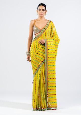 Vvani By Vani Vats-Moss Green Pre-Draped Sari With Sequin Blouse-INDIASPOPUP.COM