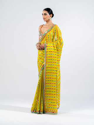 Vvani By Vani Vats-Moss Green Pre-Draped Sari With Sequin Blouse-INDIASPOPUP.COM