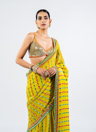 Vvani By Vani Vats-Moss Green Pre-Draped Sari With Sequin Blouse-INDIASPOPUP.COM