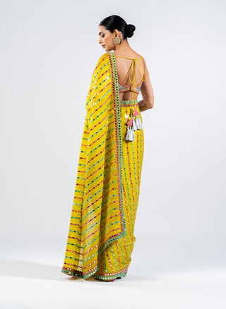 Vvani By Vani Vats-Moss Green Pre-Draped Sari With Sequin Blouse-INDIASPOPUP.COM