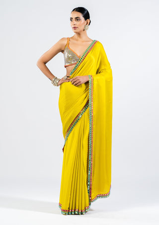 Vvani By Vani Vats-Moss Green Sari With Metallic Blouse-INDIASPOPUP.COM