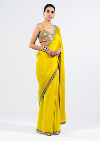 Vvani By Vani Vats-Moss Green Sari With Metallic Blouse-INDIASPOPUP.COM